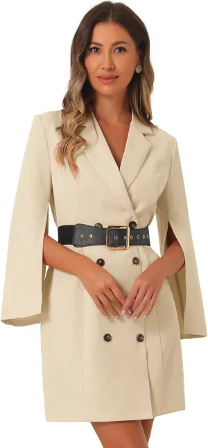 Allegra K Women's Work Dresses Business Slit Sleeve Belted Double Breasted Blazer Dress