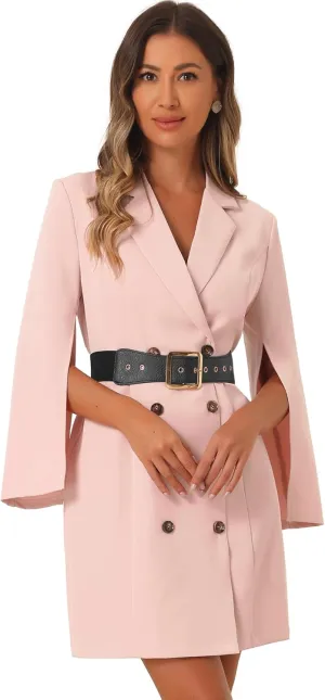Allegra K Women's Work Dresses Business Slit Sleeve Belted Double Breasted Blazer Dress