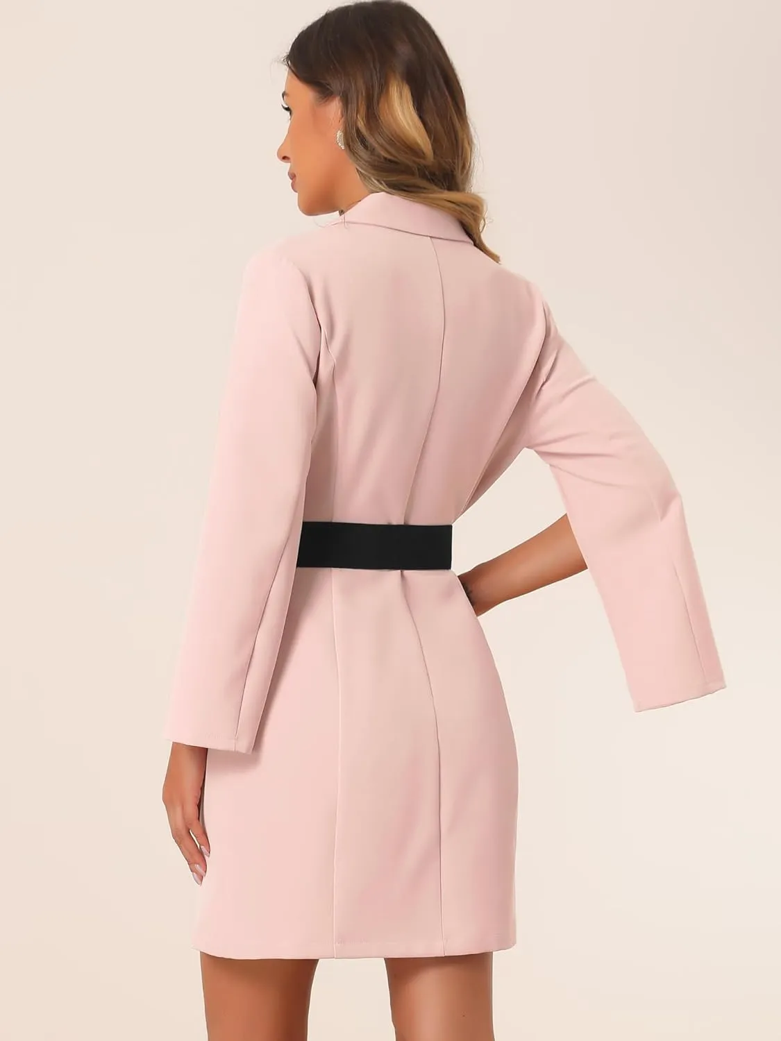 Allegra K Women's Work Dresses Business Slit Sleeve Belted Double Breasted Blazer Dress