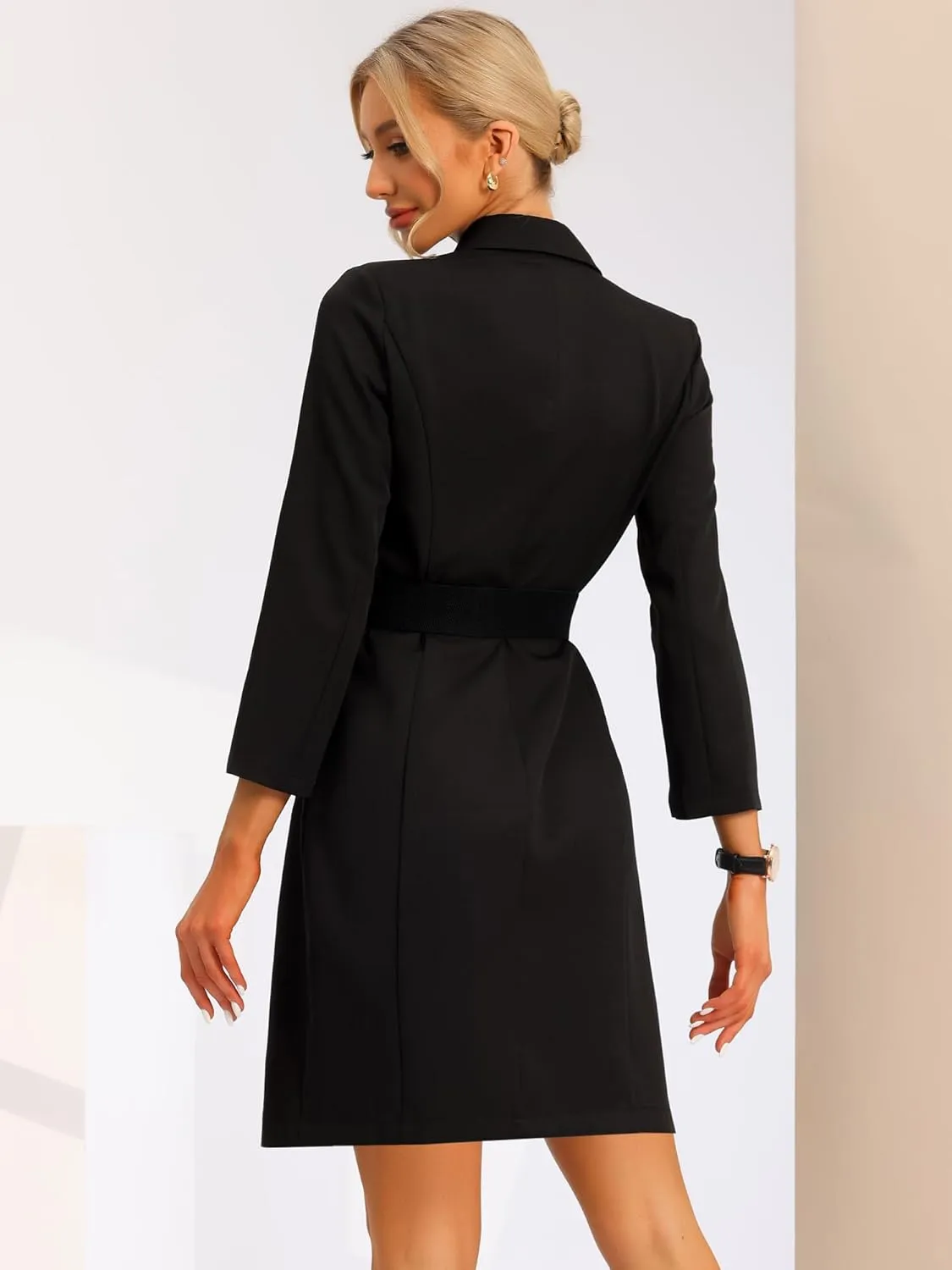 Allegra K Women's Work Dresses Business Slit Sleeve Belted Double Breasted Blazer Dress