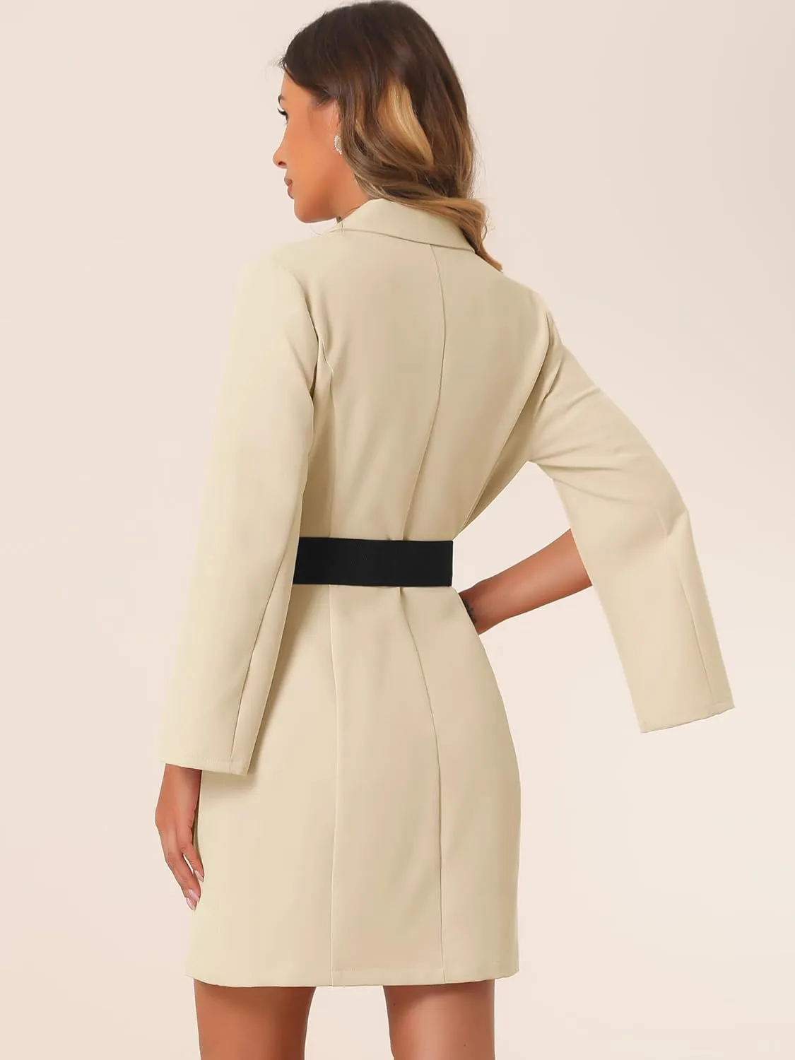 Allegra K Women's Work Dresses Business Slit Sleeve Belted Double Breasted Blazer Dress