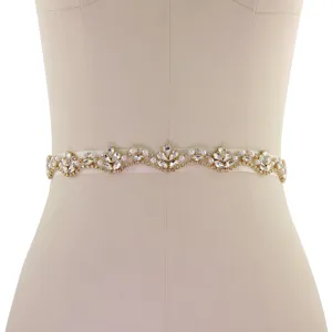 Annabelle Pearl and Crystal Bridal Belt - Gold