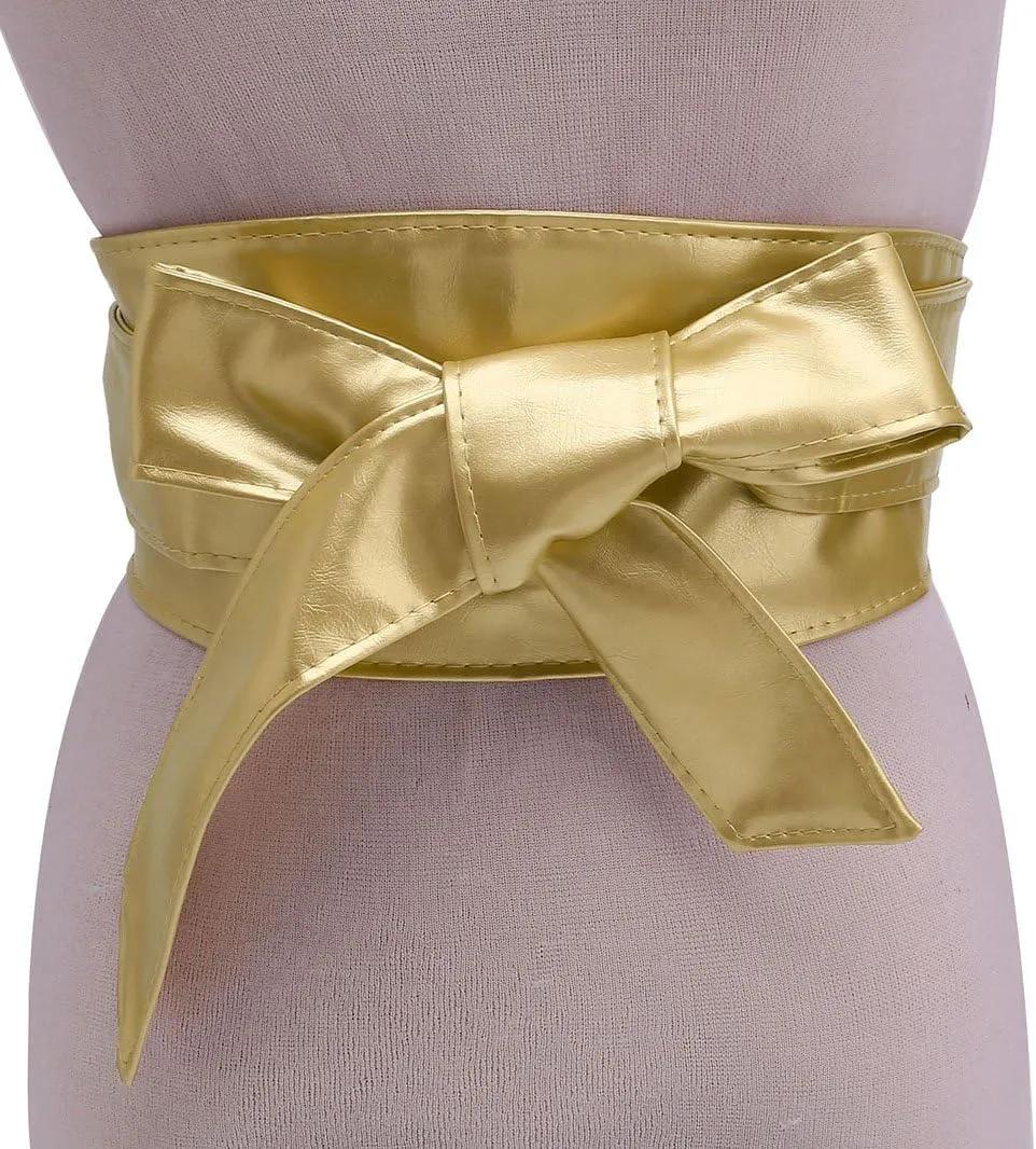 Ayliss Women Soft PU Leather Obi Belt Self Tie Wrap Cinch Belt Fashion Bowknot Waistband Wrap Belt for Dress Jumpsuit