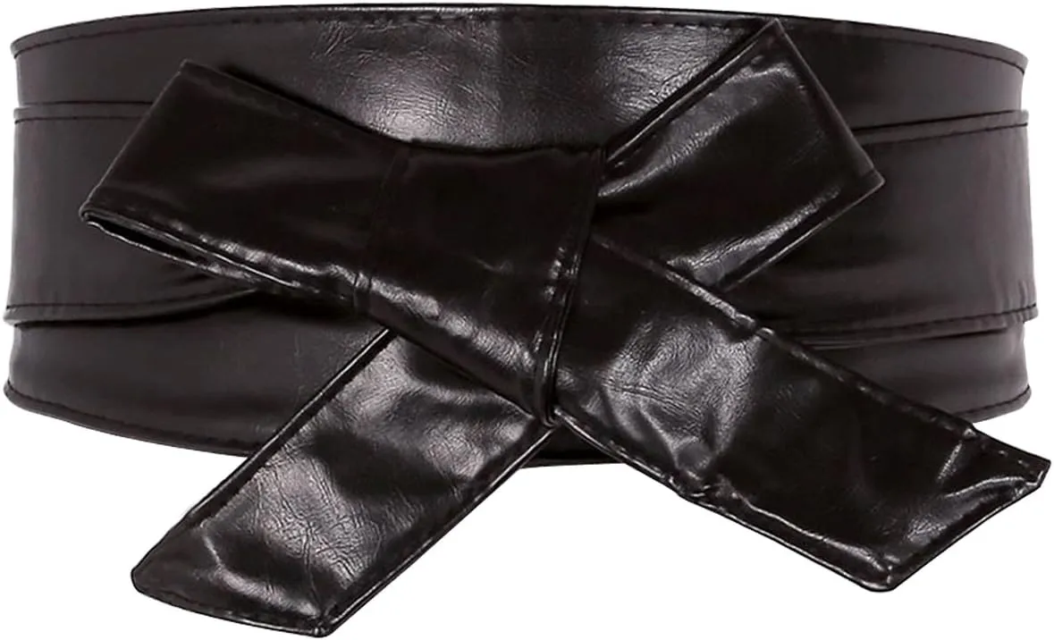 Ayliss Women Soft PU Leather Obi Belt Self Tie Wrap Cinch Belt Fashion Bowknot Waistband Wrap Belt for Dress Jumpsuit