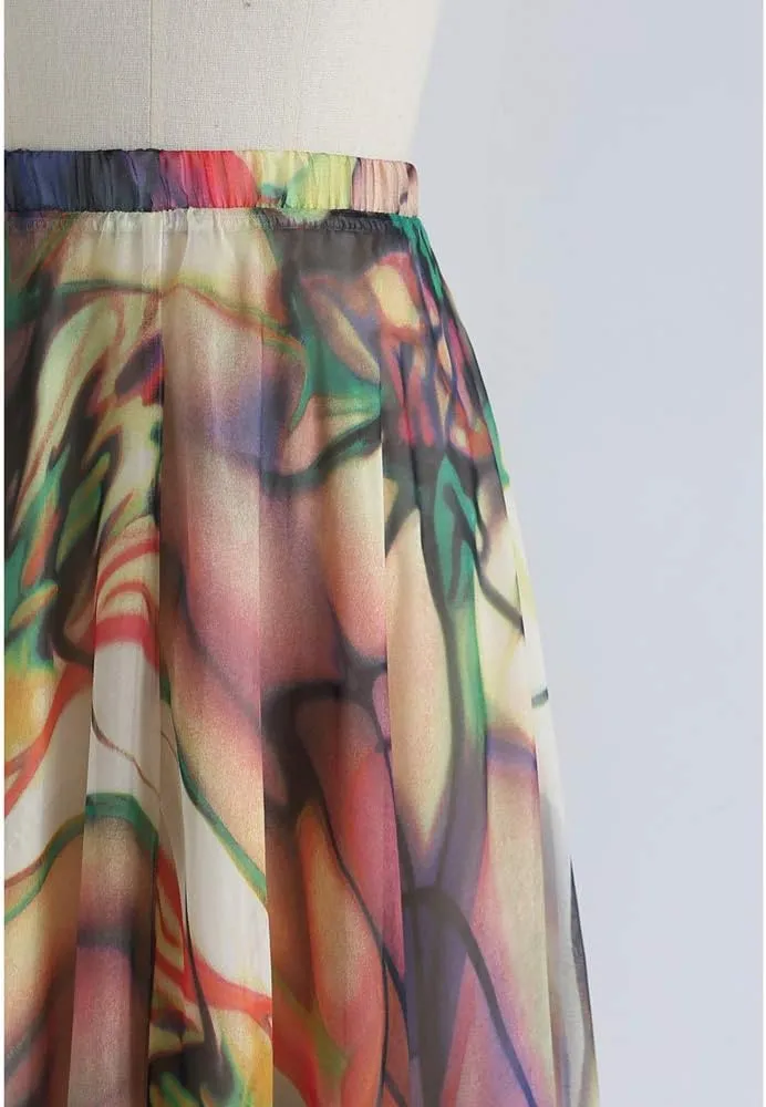 CHICWISH Women's Floral Watercolor Flower Maxi Floral Chiffon Slip Skirt