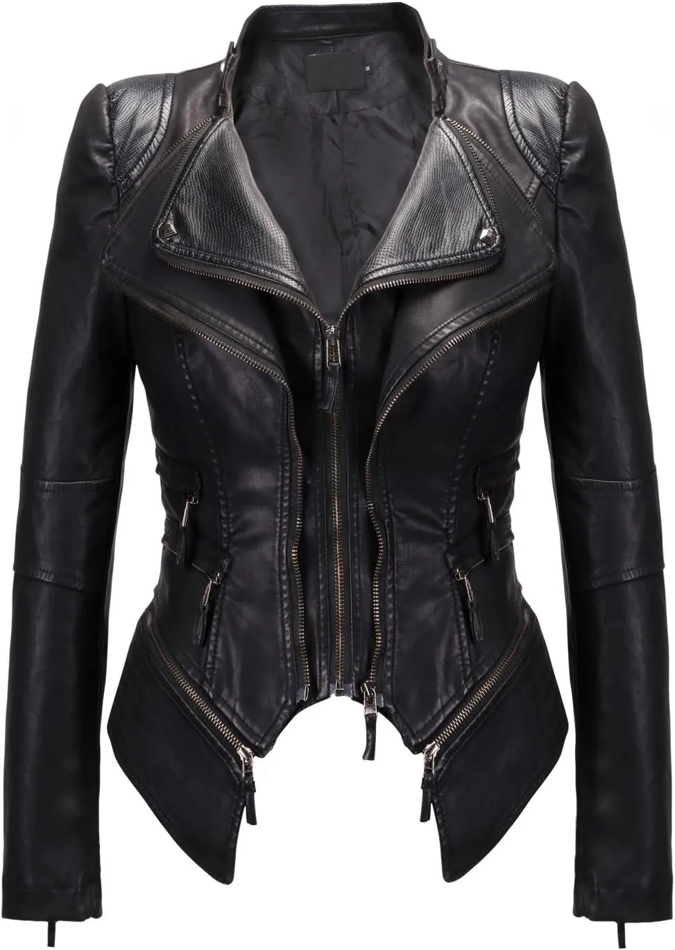 chouyatou Women's Fashion Studded Perfectly Shaping Faux Leather Biker Jacket