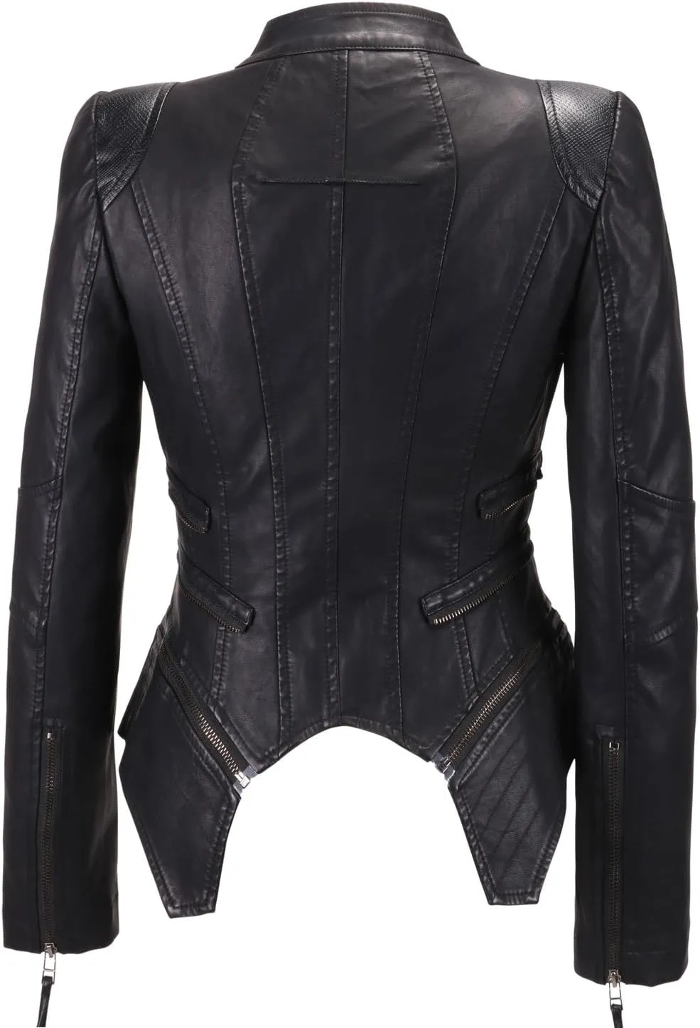 chouyatou Women's Fashion Studded Perfectly Shaping Faux Leather Biker Jacket