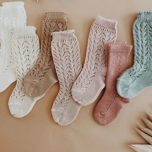 Condor Open Lacework Knee High Socks - Dusty Rose