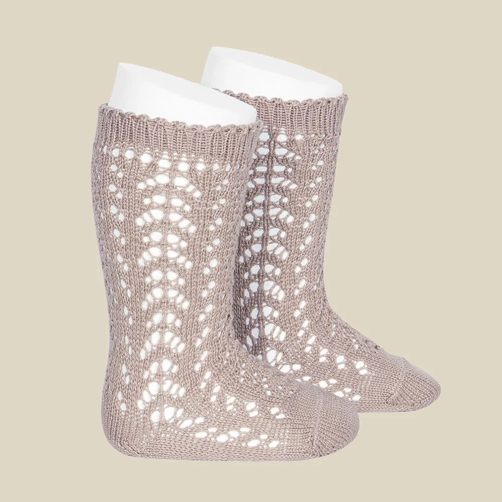 Condor Open Lacework Knee High Socks - Dusty Rose