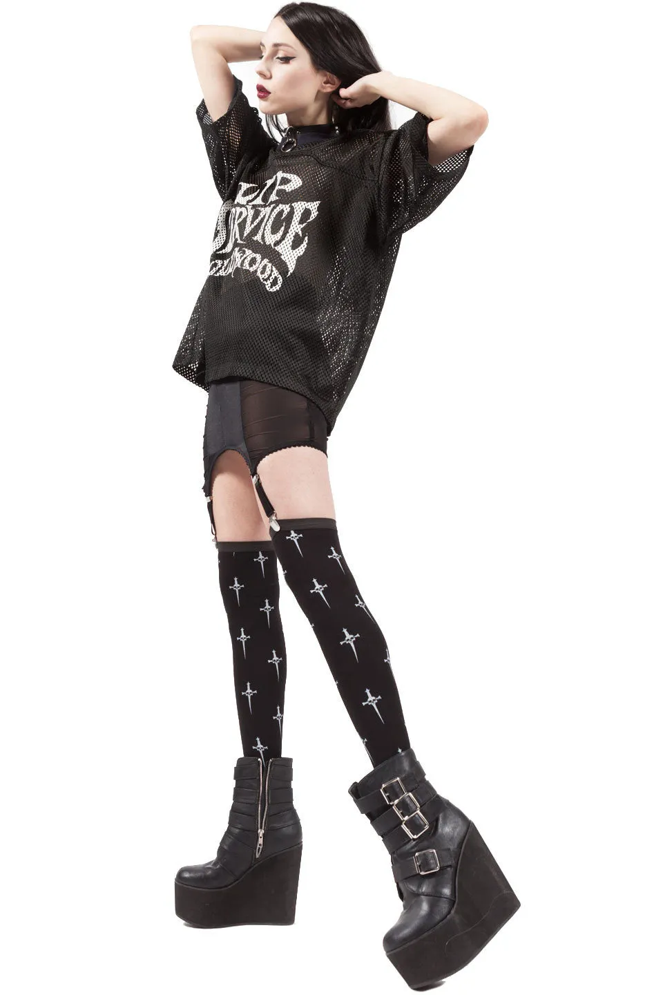 Dagger Print Thigh High Socks