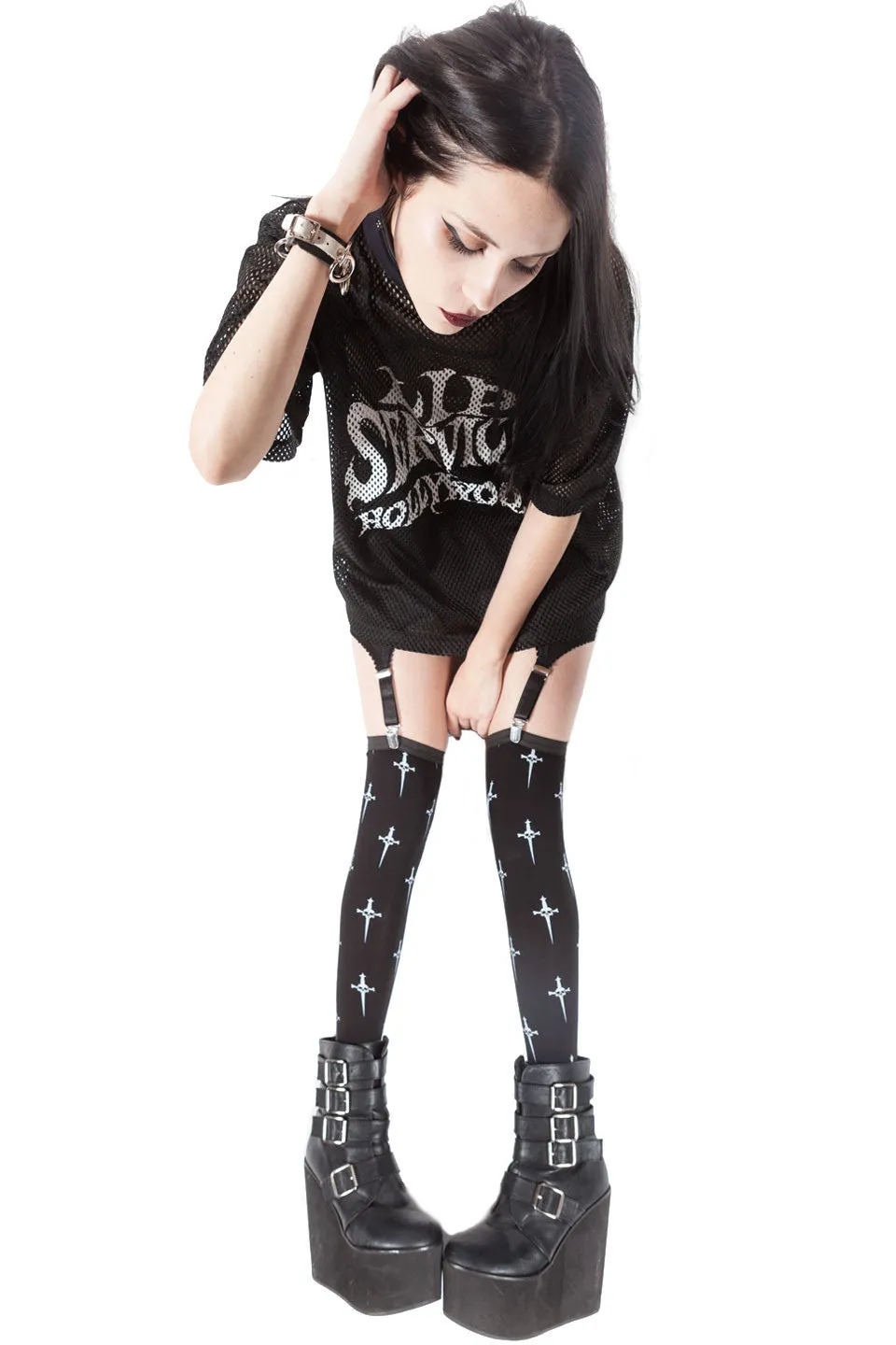 Dagger Print Thigh High Socks