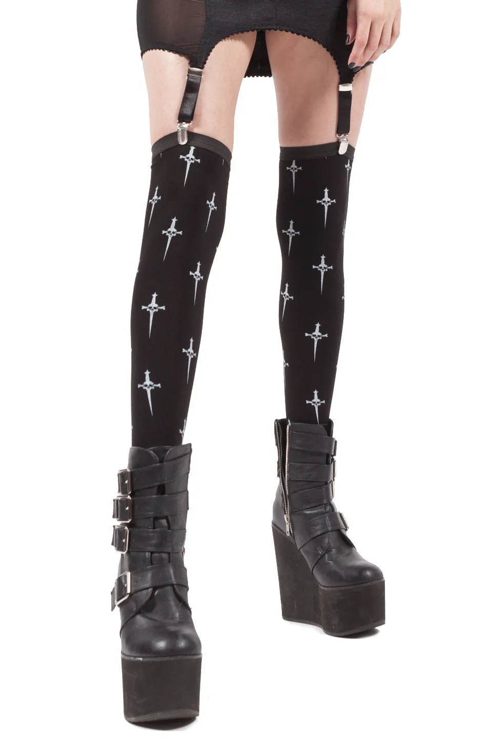 Dagger Print Thigh High Socks