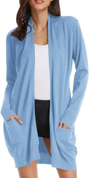 GRACE KARIN Essential Solid Open Front Long Knited Cardigan Sweater for Women