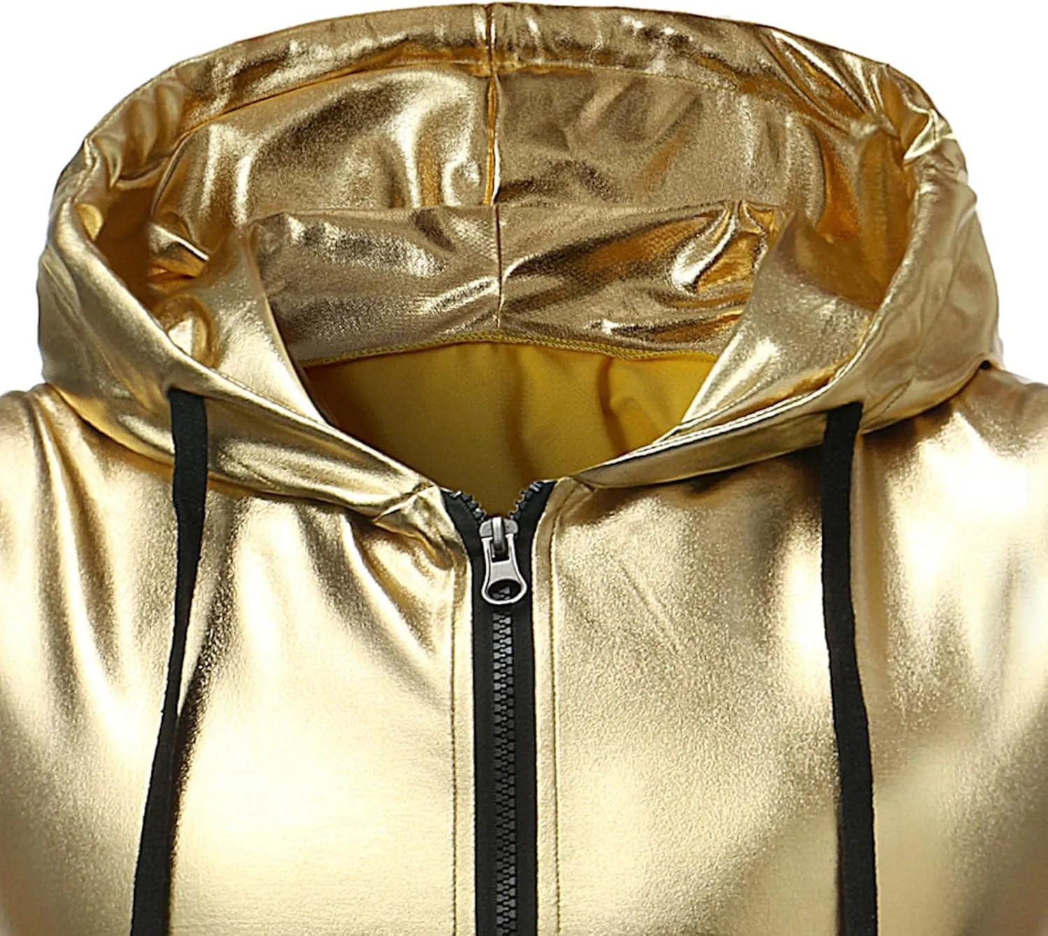 GRAJTCIN Metallic Sleeveless Hooded Vest for Men Zip Up Disco Vest Metallic Shirts