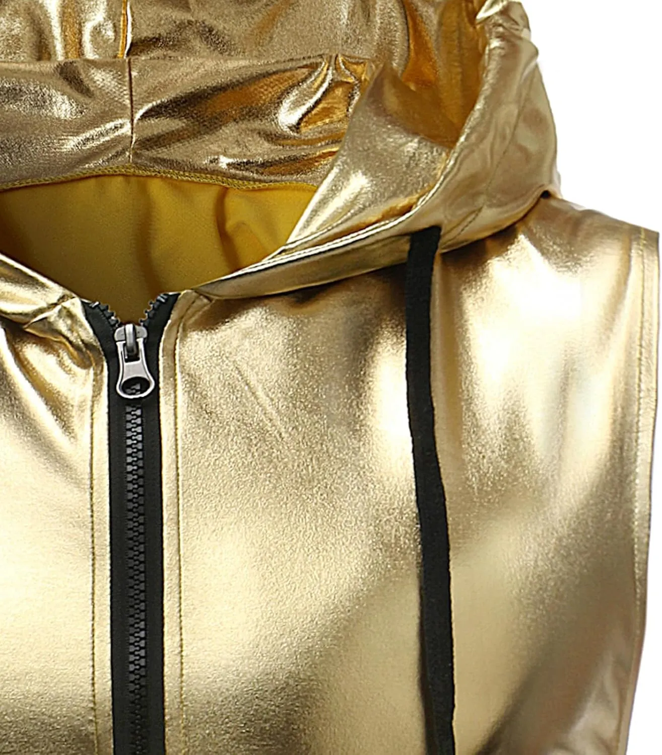 GRAJTCIN Metallic Sleeveless Hooded Vest for Men Zip Up Disco Vest Metallic Shirts