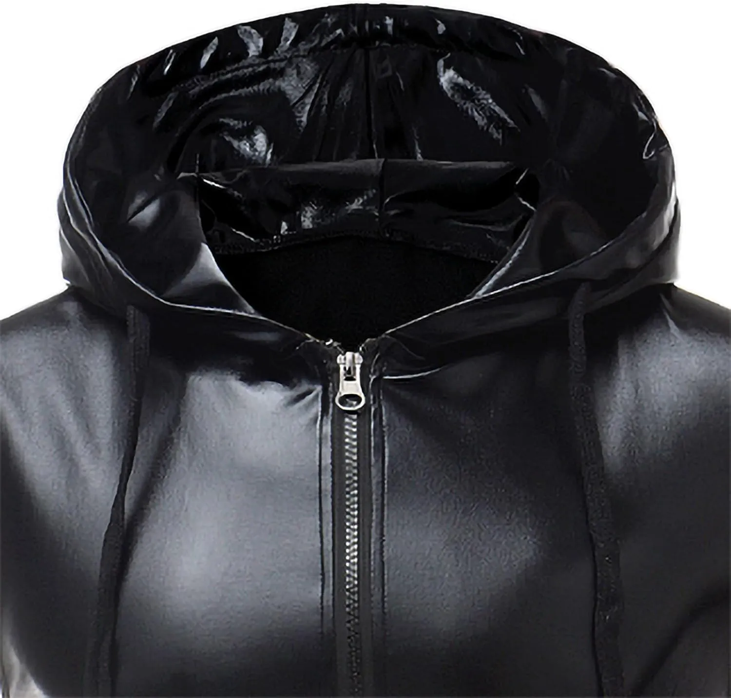 GRAJTCIN Metallic Sleeveless Hooded Vest for Men Zip Up Disco Vest Metallic Shirts