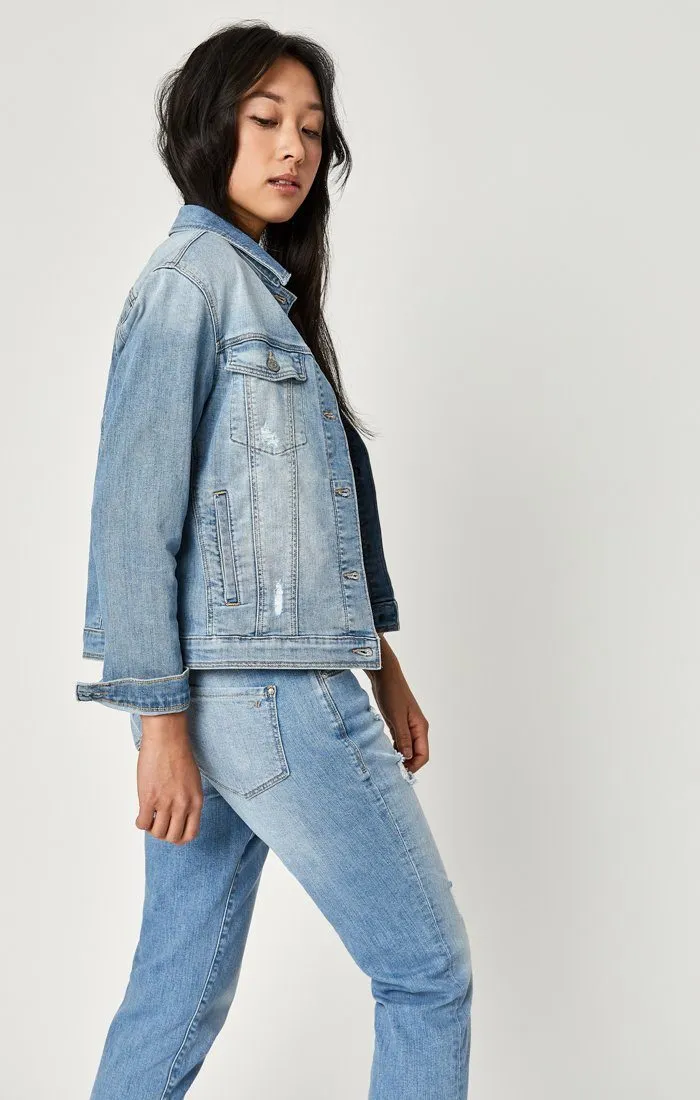KATY JACKET IN LT RIPPED VINTAGE
