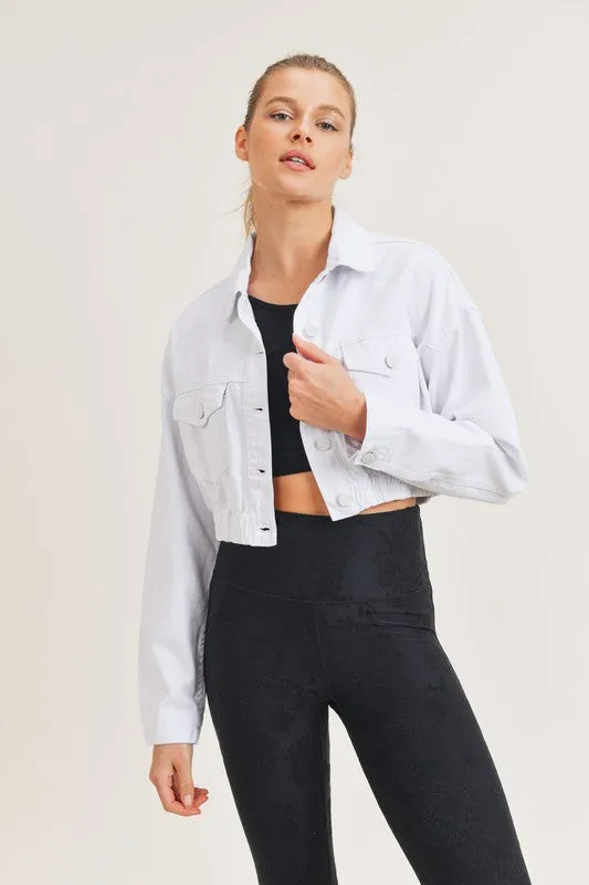 Malia Cropped Denim Jacket (White)