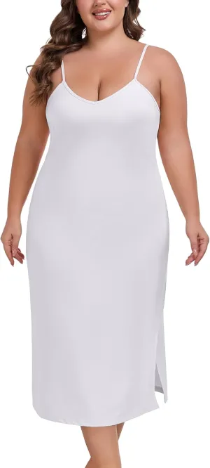 MANCYFIT Plus Size Full Slip for Women Long Slip Dress Spaghetti Strap Cami Nightgown
