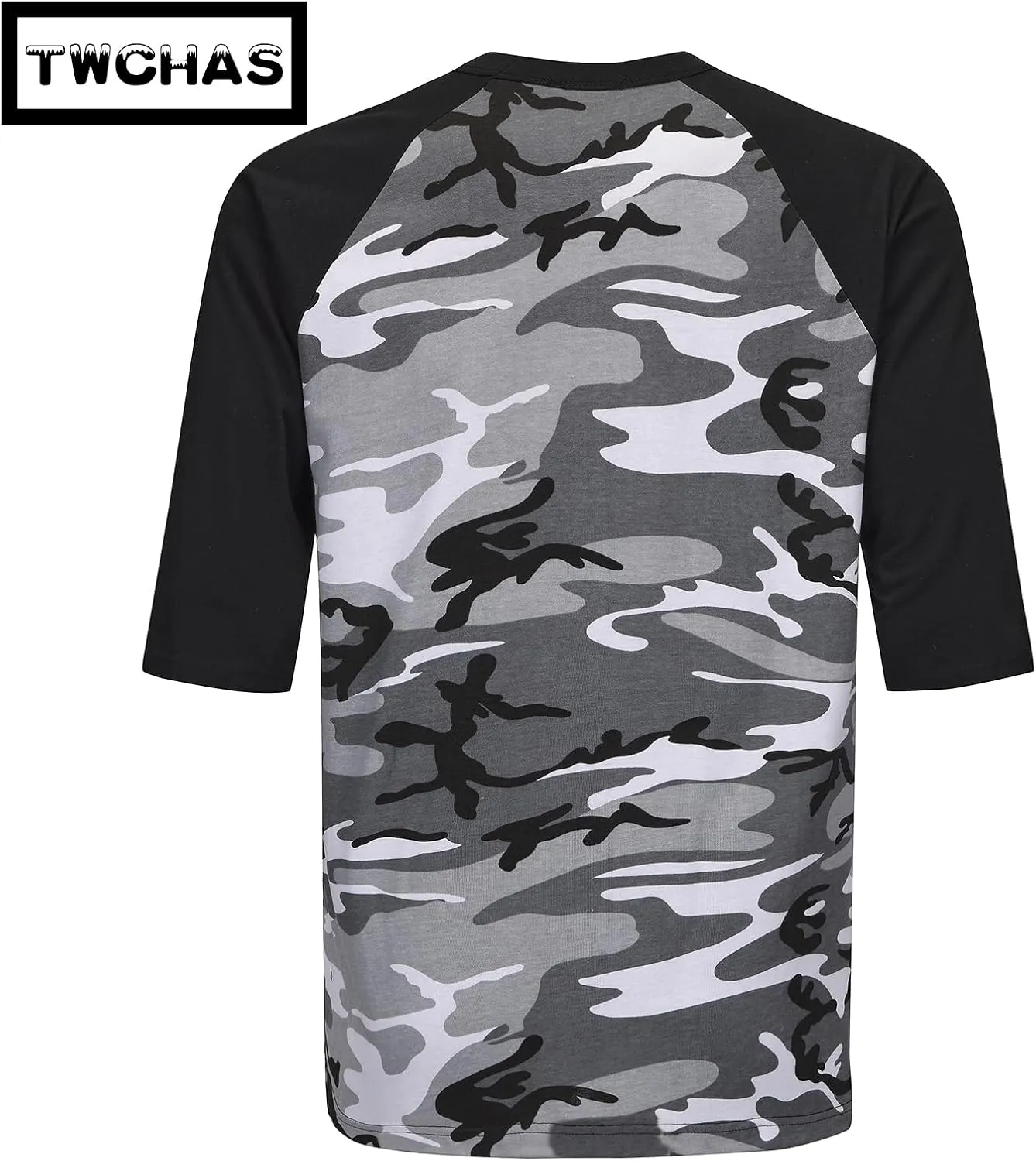Men's Camo 3/4 Sleeve T-Shirt, Cotton Polyester Blend T-Shirt, Lightweight Men's Camouflage Shirt for Outdoor Adventures