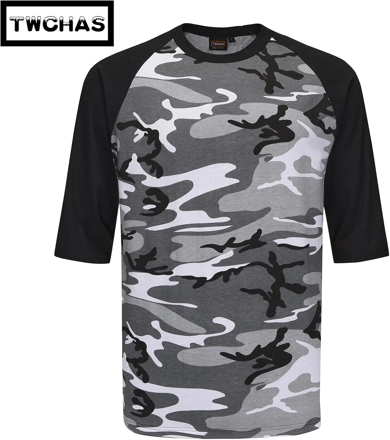 Men's Camo 3/4 Sleeve T-Shirt, Cotton Polyester Blend T-Shirt, Lightweight Men's Camouflage Shirt for Outdoor Adventures