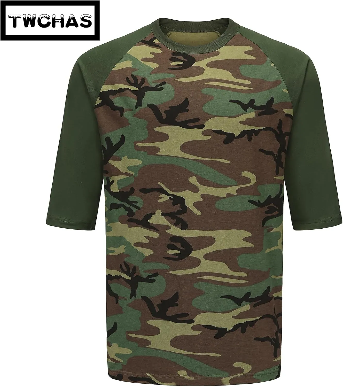 Men's Camo 3/4 Sleeve T-Shirt, Cotton Polyester Blend T-Shirt, Lightweight Men's Camouflage Shirt for Outdoor Adventures