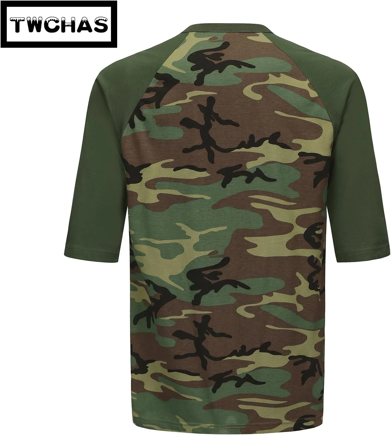 Men's Camo 3/4 Sleeve T-Shirt, Cotton Polyester Blend T-Shirt, Lightweight Men's Camouflage Shirt for Outdoor Adventures