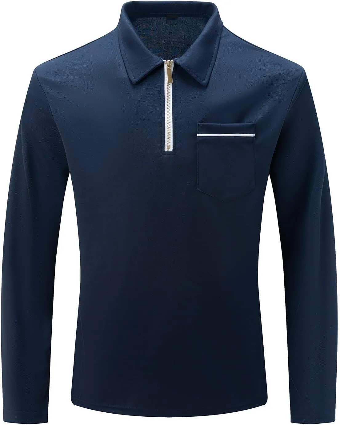 Muscularfit Men's Polo Shirts Long Sleeve Zipper Golf Shirt Lightweight Solid Collared Tshirt Causal Pullover Tops Henley Tee