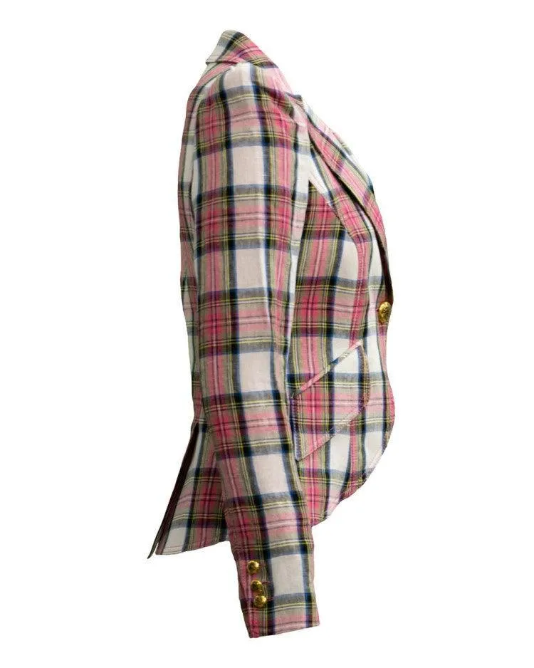 Pouf Sleeve Blazer Madras Plaid
