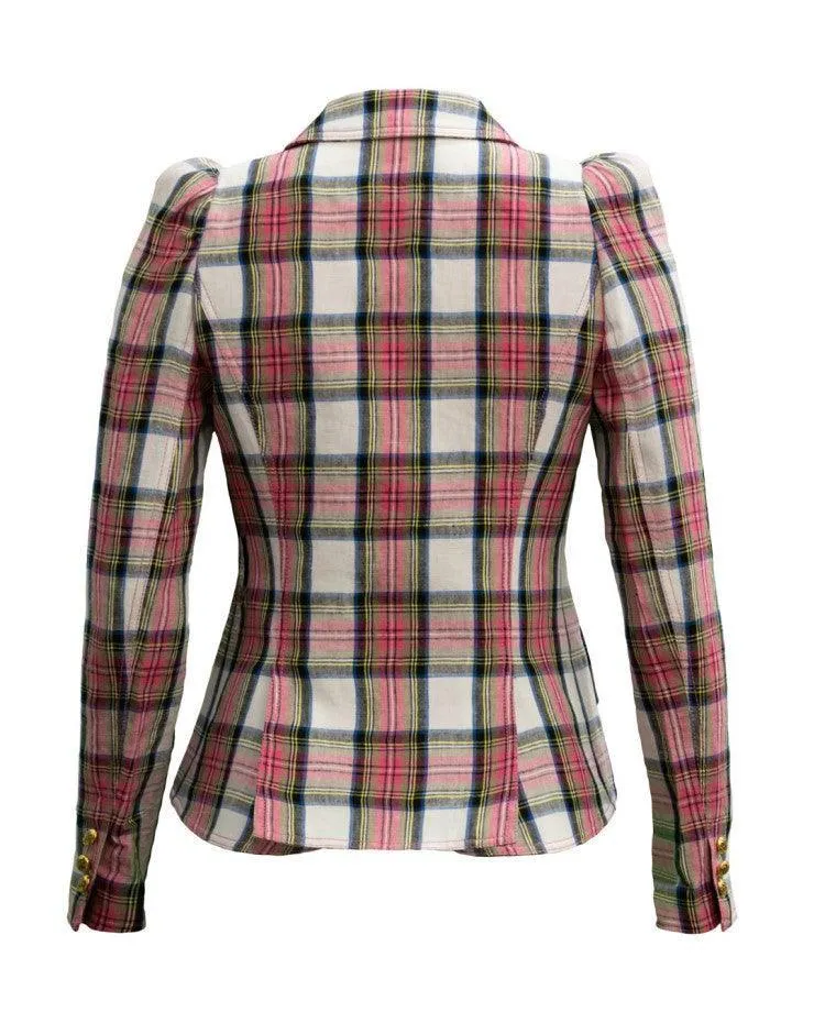 Pouf Sleeve Blazer Madras Plaid
