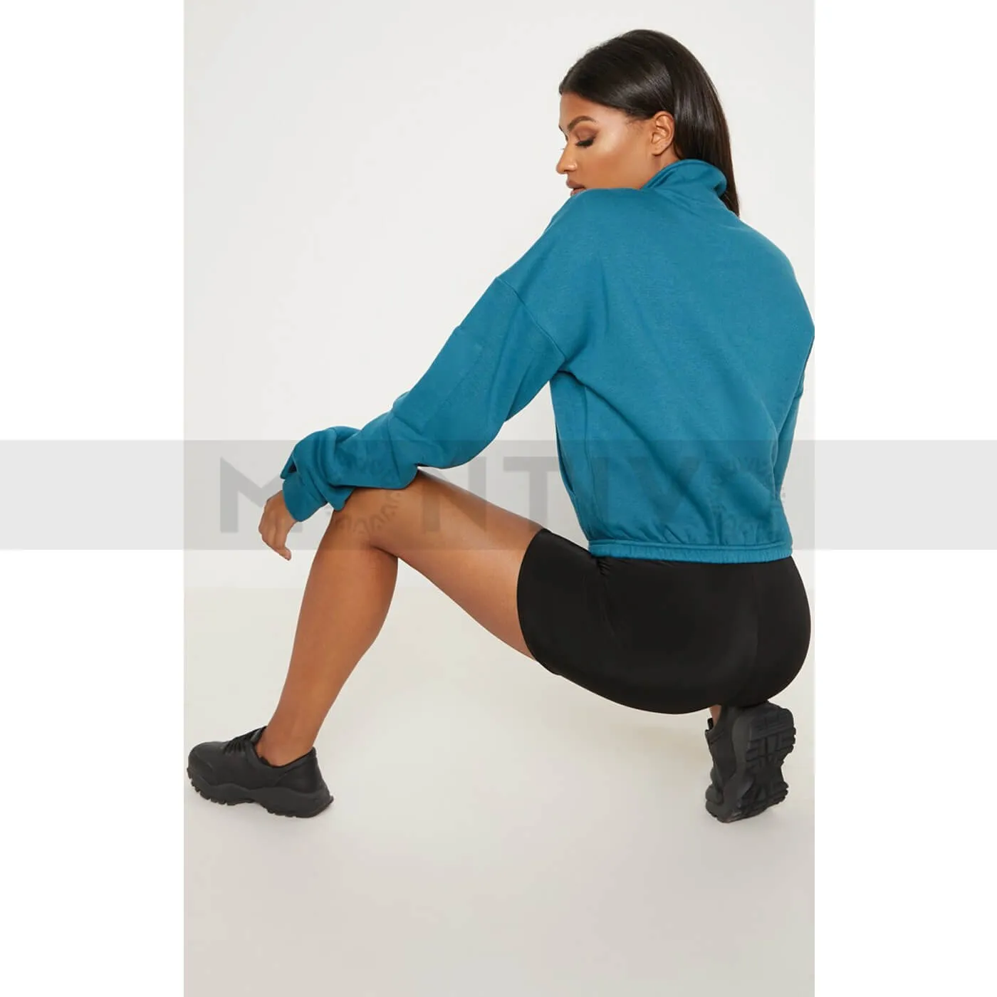 PTL Teal Oversized Zip Front Sweatshirt