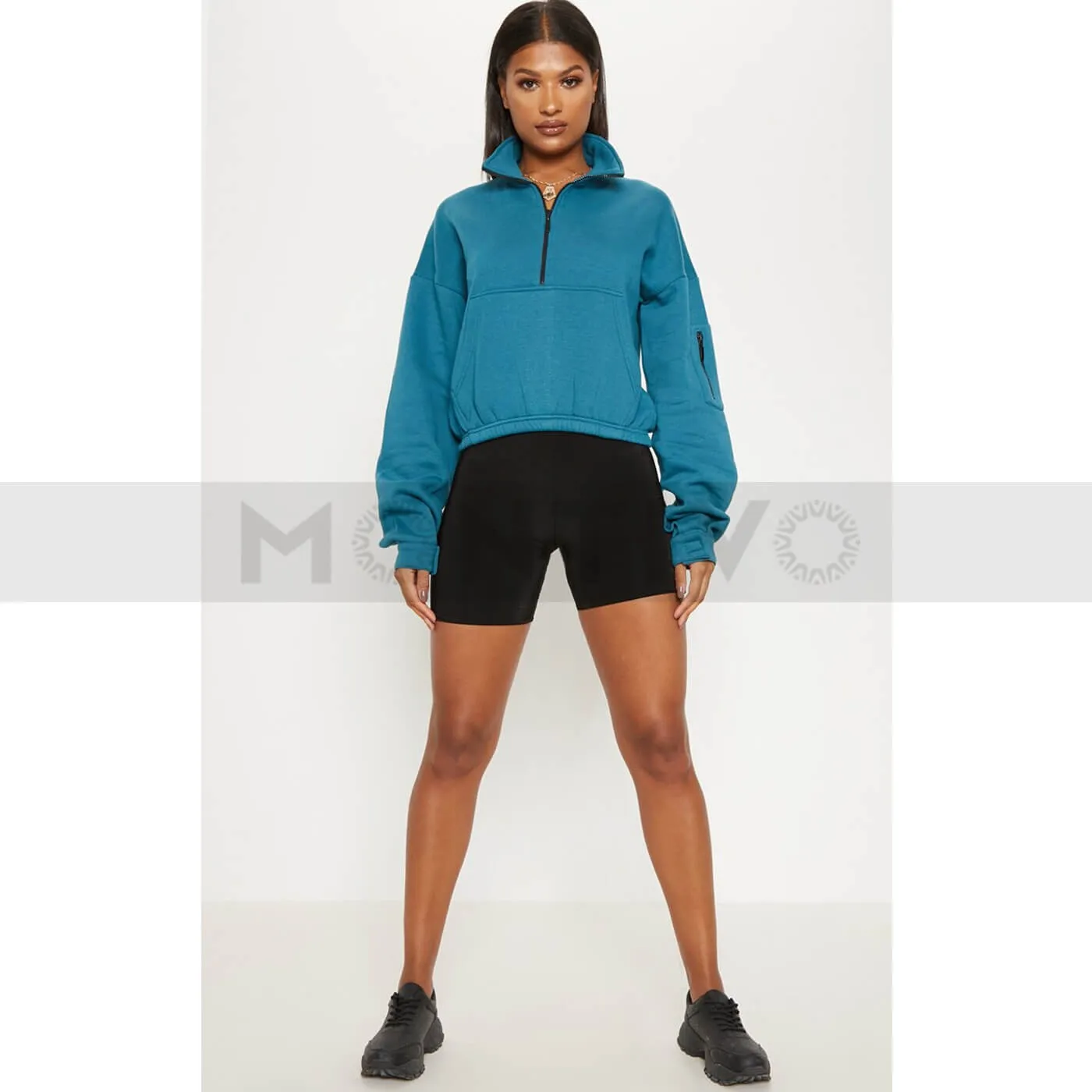 PTL Teal Oversized Zip Front Sweatshirt