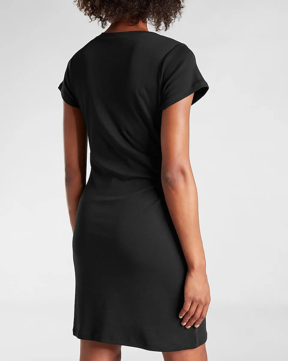 Side Brooch T-Shirt Dress in Pitch Black