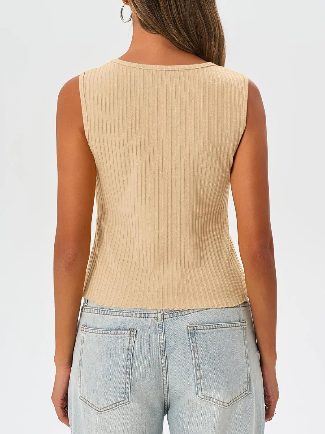 Tankaneo Womens Going Out Tops Summer Cute Ribbed Tank Crop Button Up Vest Top Y2K Sexy Outfits