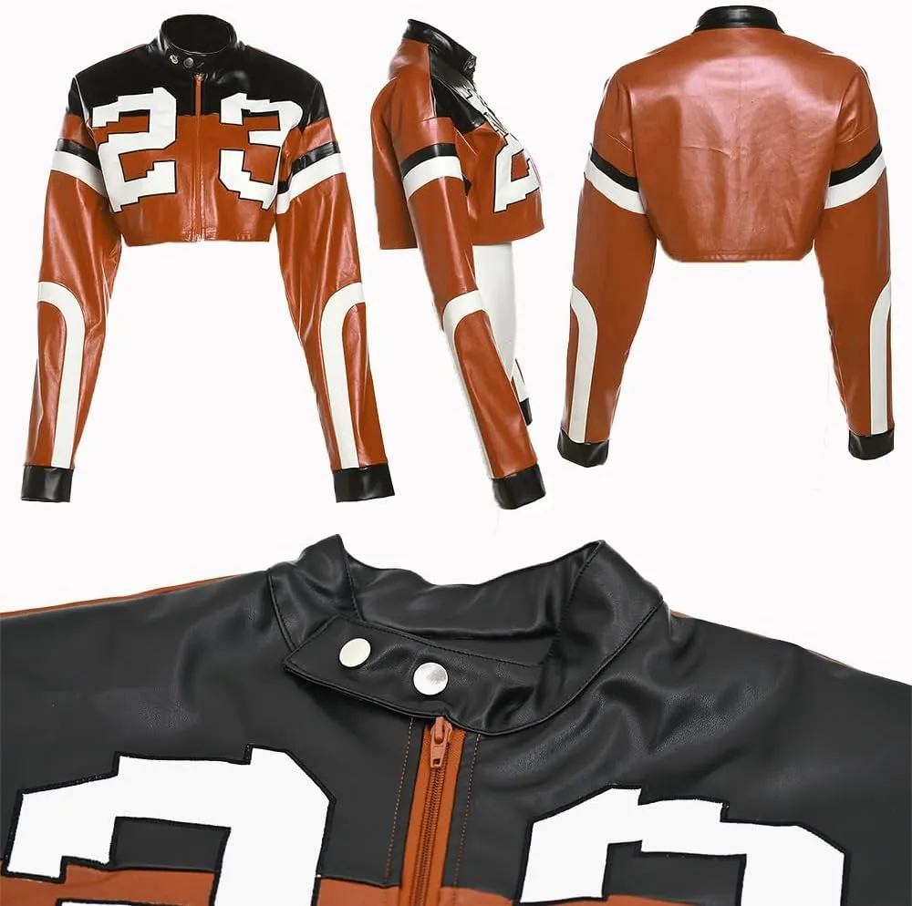 VOIKERDR Leather Jacket Cropped Jacket Motorcycle Jacket Y2K Letter Bomber Jacket Women Faux Leather Jacket Streetwear