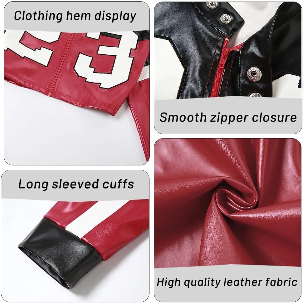 VOIKERDR Leather Jacket Cropped Jacket Motorcycle Jacket Y2K Letter Bomber Jacket Women Faux Leather Jacket Streetwear