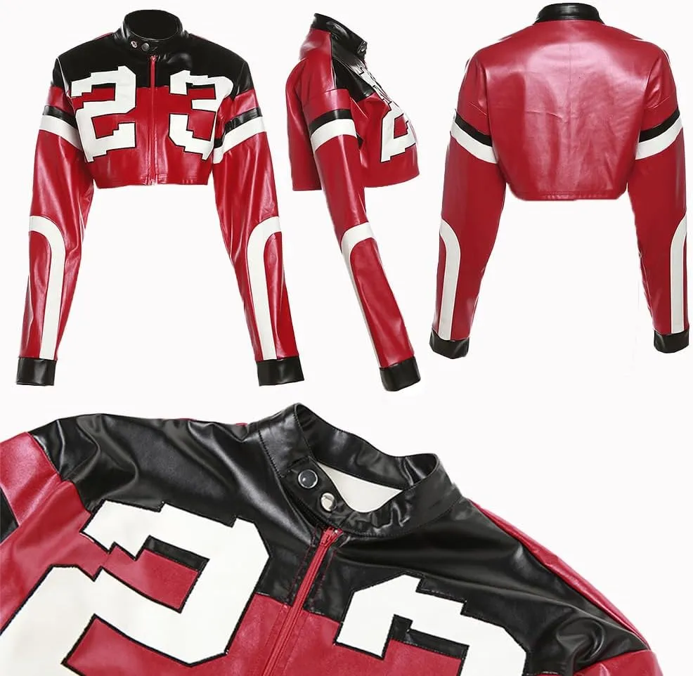 VOIKERDR Leather Jacket Cropped Jacket Motorcycle Jacket Y2K Letter Bomber Jacket Women Faux Leather Jacket Streetwear