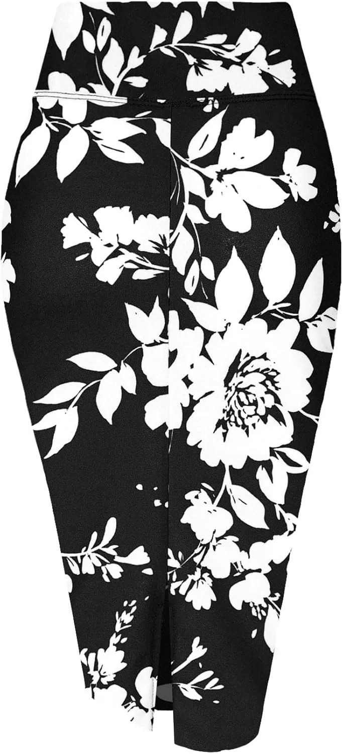 Women's Premium High Waist Nylon Ponte Stretch Office Pencil Skirt