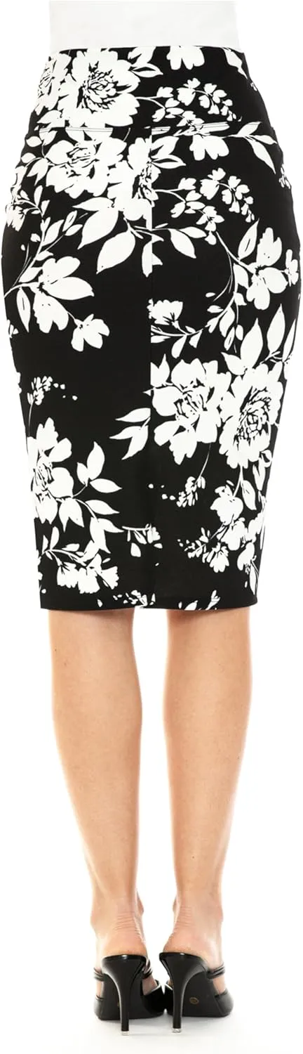 Women's Premium High Waist Nylon Ponte Stretch Office Pencil Skirt