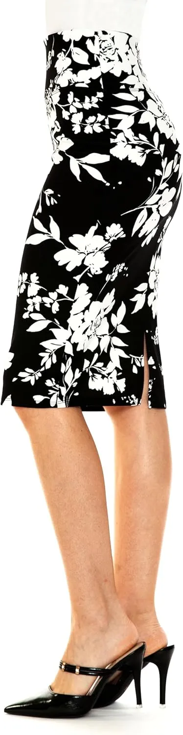 Women's Premium High Waist Nylon Ponte Stretch Office Pencil Skirt