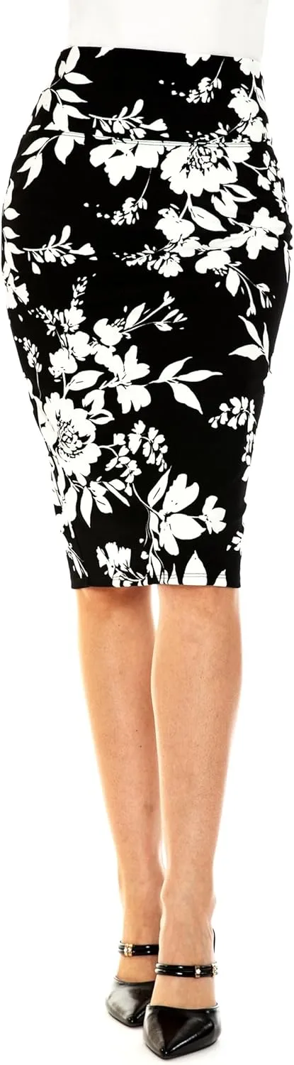 Women's Premium High Waist Nylon Ponte Stretch Office Pencil Skirt