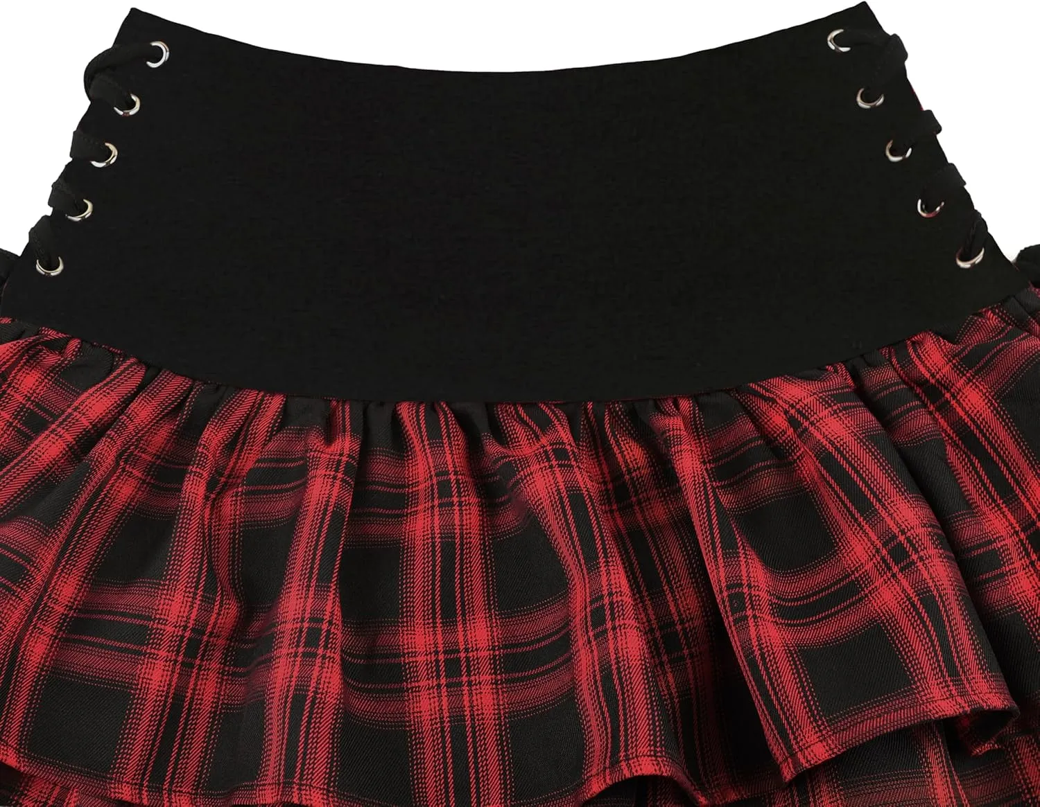 Womens Y2k Gothic Skirt High Waisted Lace Up Double Layered Ruffles Punk Mini Emo Skirts