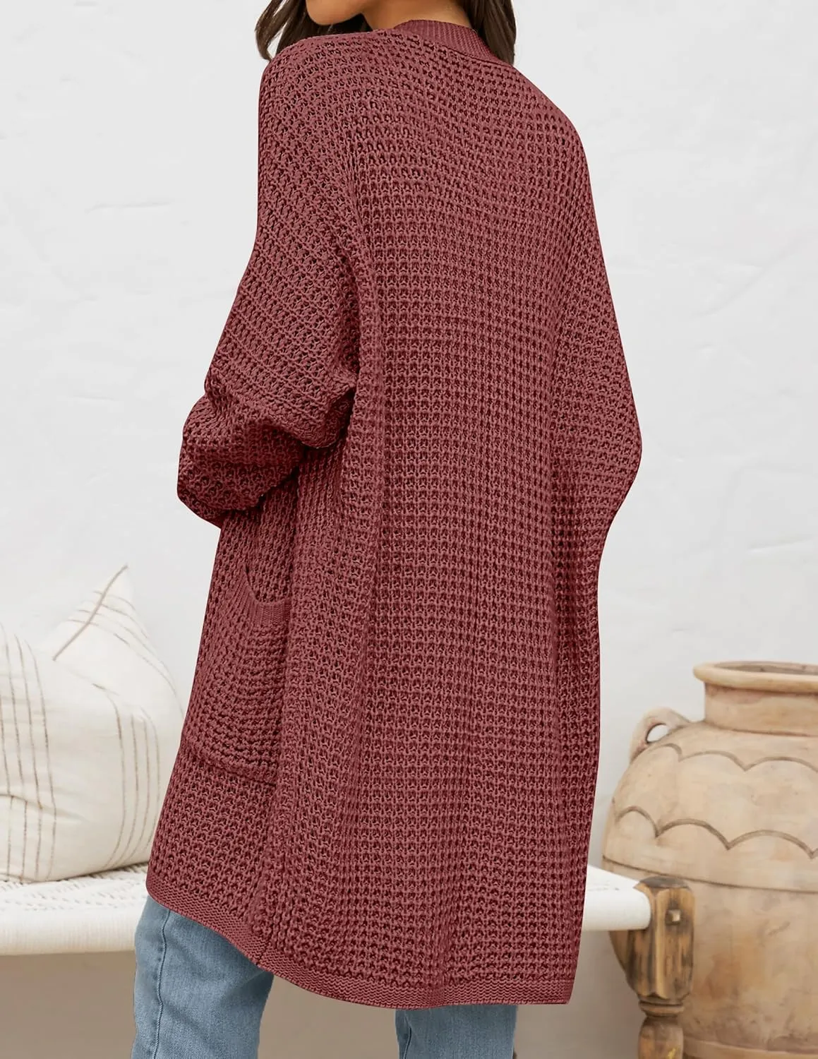 ZESICA Women's Fall Long Batwing Sleeve Open Front Chunky Knit Cardigan Sweater