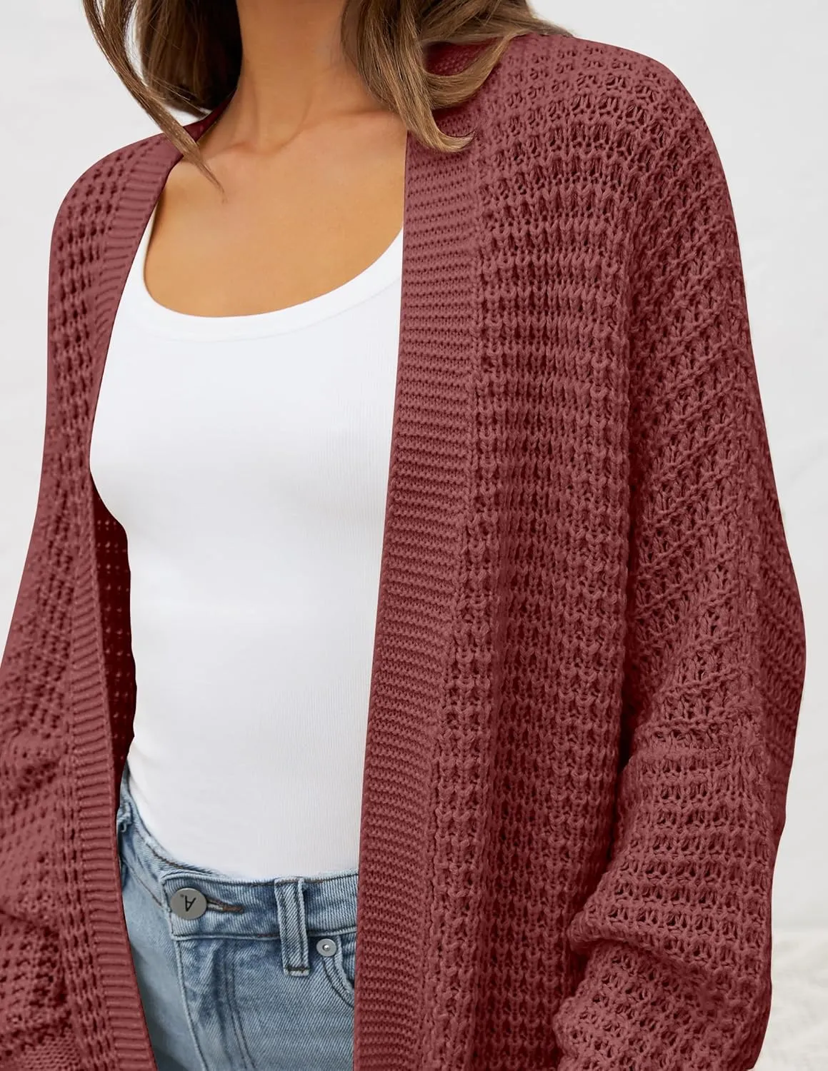 ZESICA Women's Fall Long Batwing Sleeve Open Front Chunky Knit Cardigan Sweater