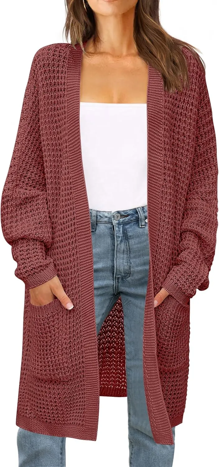 ZESICA Women's Fall Long Batwing Sleeve Open Front Chunky Knit Cardigan Sweater