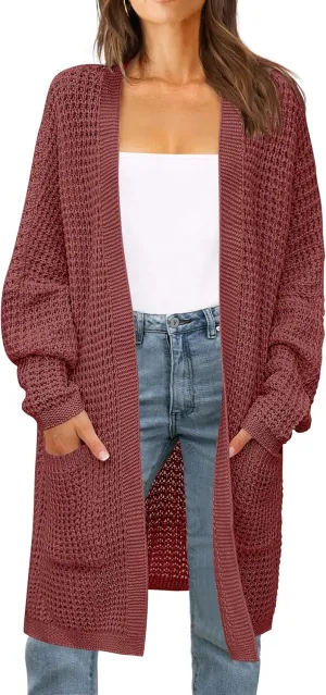 ZESICA Women's Fall Long Batwing Sleeve Open Front Chunky Knit Cardigan Sweater